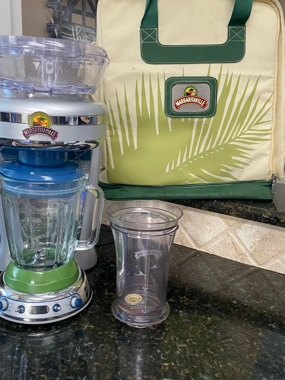 Margaritaville Silver Blender with Blue Lid and Green Base